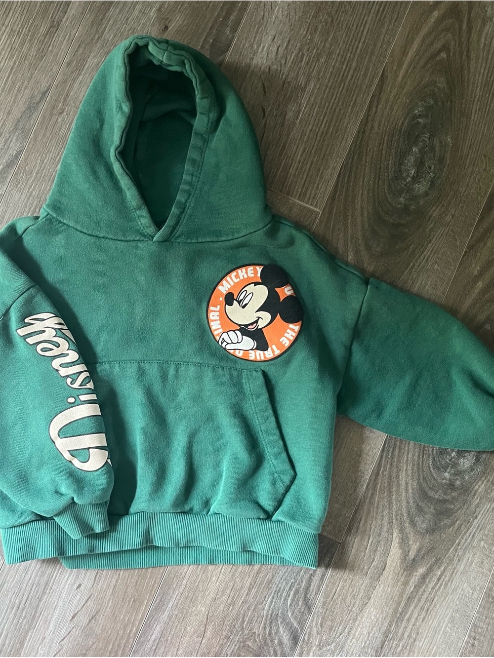 Zara x Disney 100 Green Mickey Graphic Hoodie Sweatshirt